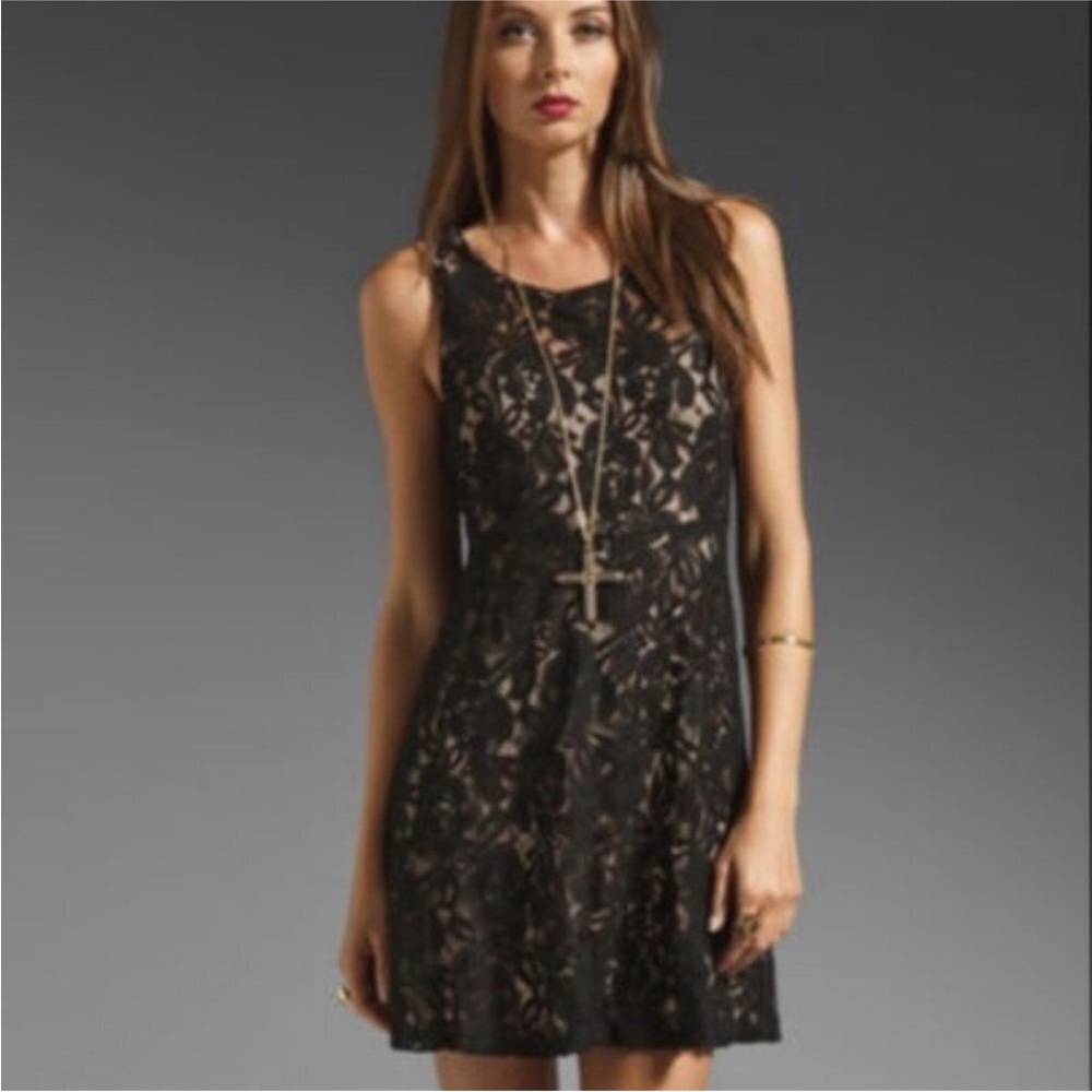 Free People Black and Nude Miles of Lace Dress